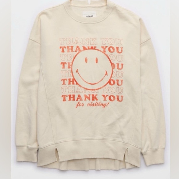 Aerie Oversized Cream and Orange Long Sleeve Hoodie - PRELOVED - Picture 3 of 11